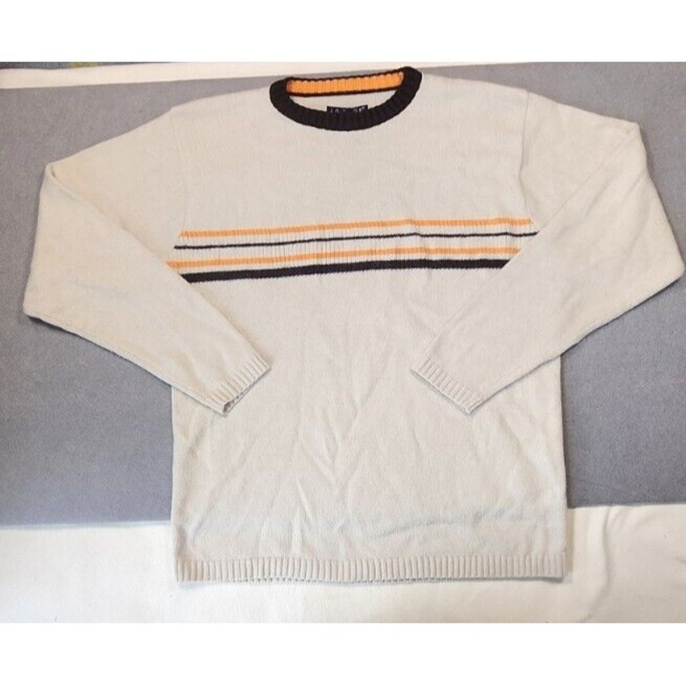 Vintage 90s Streetwear Sweater Men Large Striped Knit Crew Neck Y2K Hip Hop